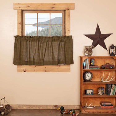 Tea Cabin Green Plaid Tier Curtain Set of 2 L24xW36 - The Fox Decor